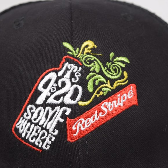 Red Stripe Cap Its 420 Somewhere Jamaica Beer Mesh Snapback Hat Unisex Black - Picture 3 of 8
